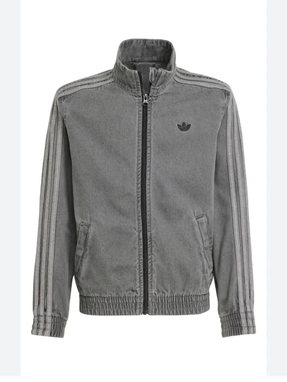 🌟 ADIDAS 🌟 KIDS FIREBIRD DENIM STRIPE TRACK JACKET GRAY SZ S OR 9 - 10 Y